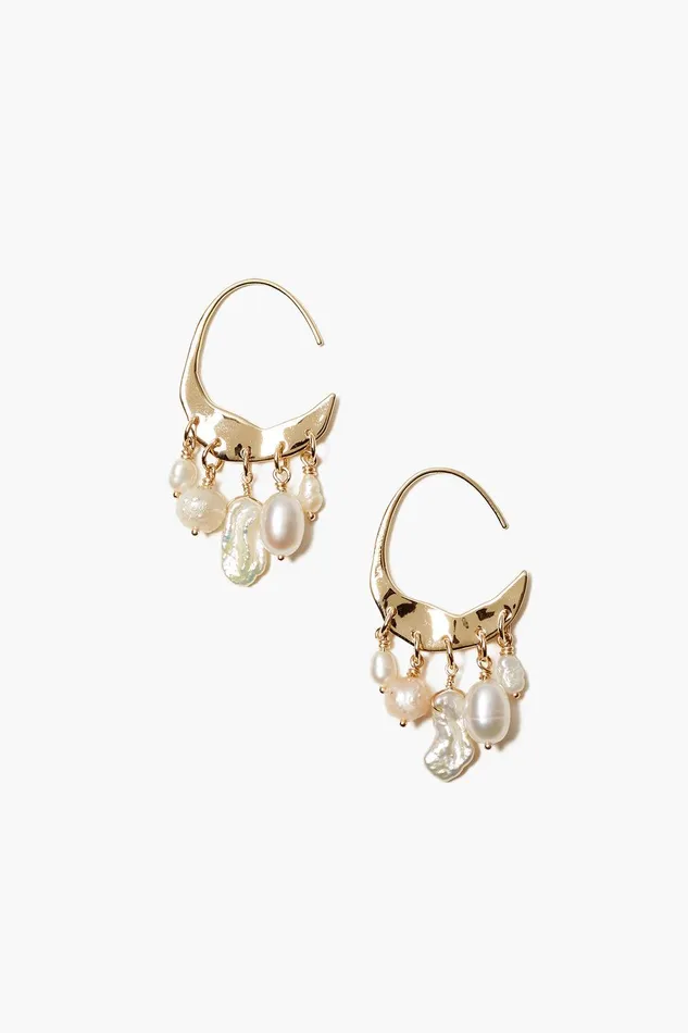 14k Petite Crescent White Pearl And Gold Hoop Earrings Women Chan Luu 14k Fine