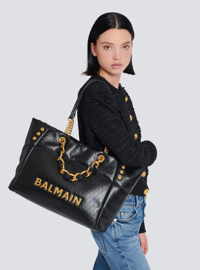 1945 Soft Tote Bag In Embossed Calfskin Black Women Balmain Tote Bags