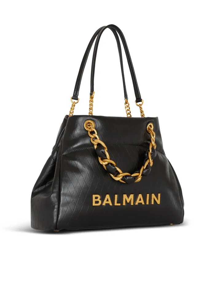 1945 Soft Tote Bag In Embossed Calfskin Black Women Balmain Tote Bags