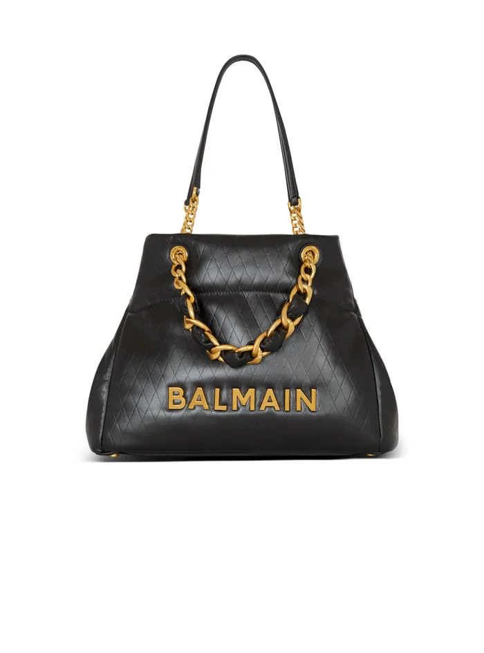 1945 Soft Tote Bag In Embossed Calfskin Black Women Balmain Tote Bags