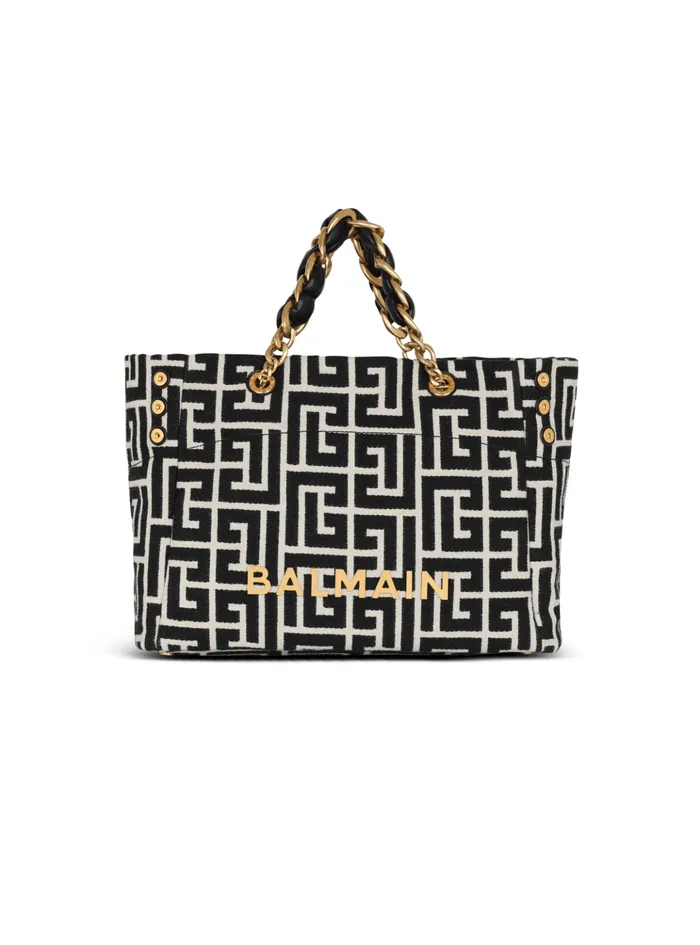 1945 Soft Tote Bag In Jacquard Fabric With Monogram Black Women Balmain Handbags