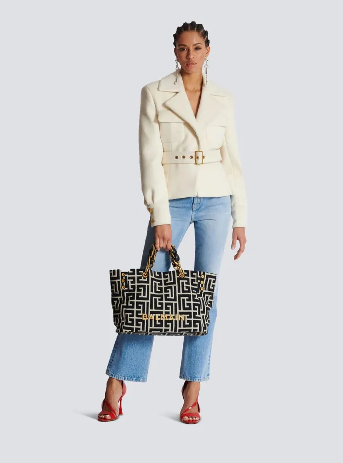 1945 Soft Tote Bag In Jacquard Fabric With Monogram Black Women Balmain Handbags