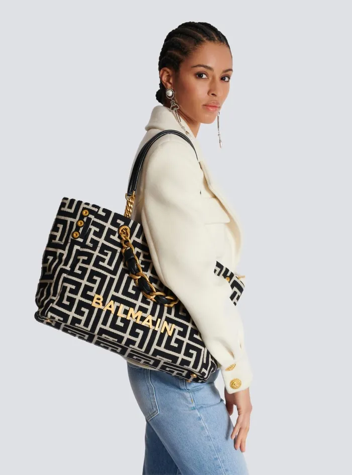 1945 Soft Tote Bag In Jacquard Fabric With Monogram Black Women Balmain Handbags