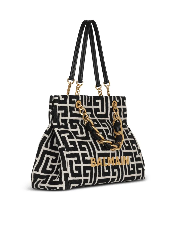 1945 Soft Tote Bag In Jacquard Fabric With Monogram Black Women Balmain Handbags