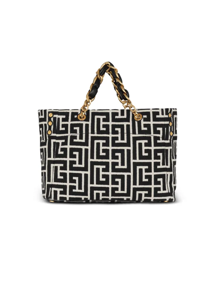 1945 Soft Tote Bag In Jacquard Fabric With Monogram Black Women Balmain Handbags