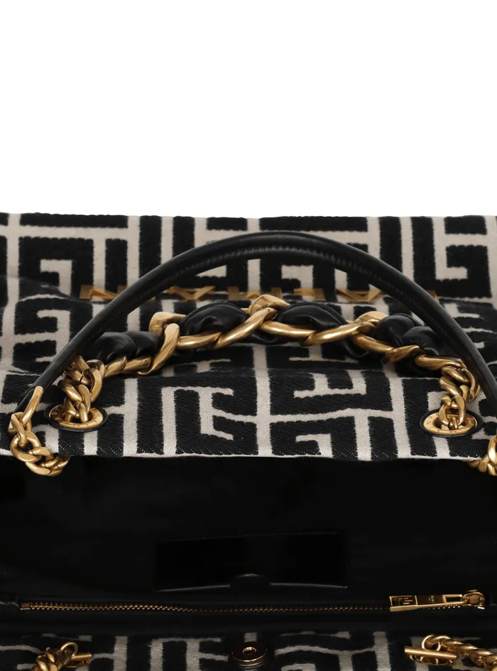 1945 Soft Tote Bag In Jacquard Fabric With Monogram Black Women Balmain Handbags
