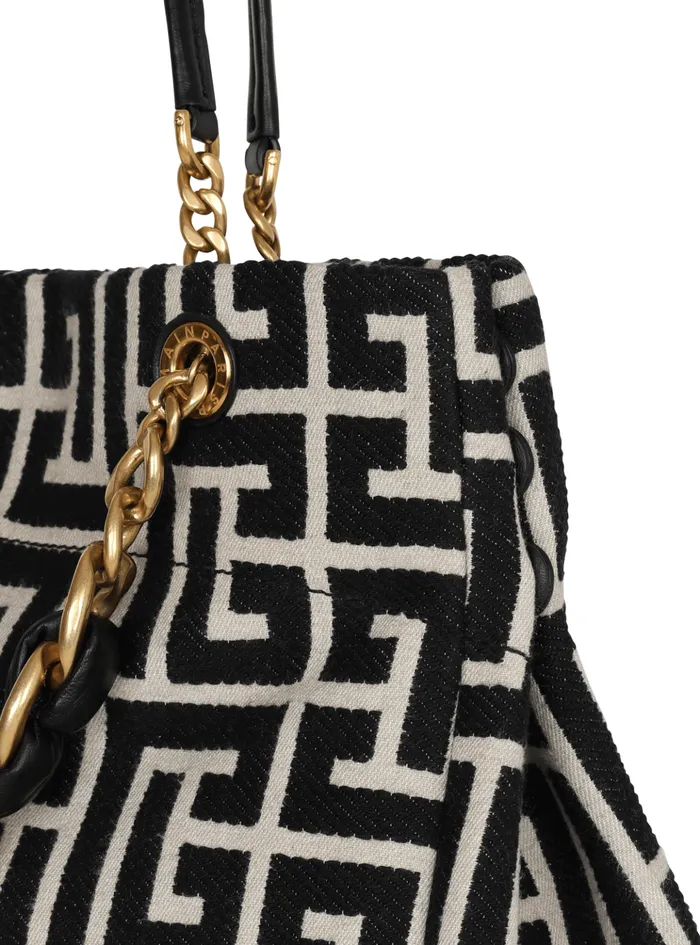 1945 Soft Tote Bag In Jacquard Fabric With Monogram Black Women Balmain Handbags