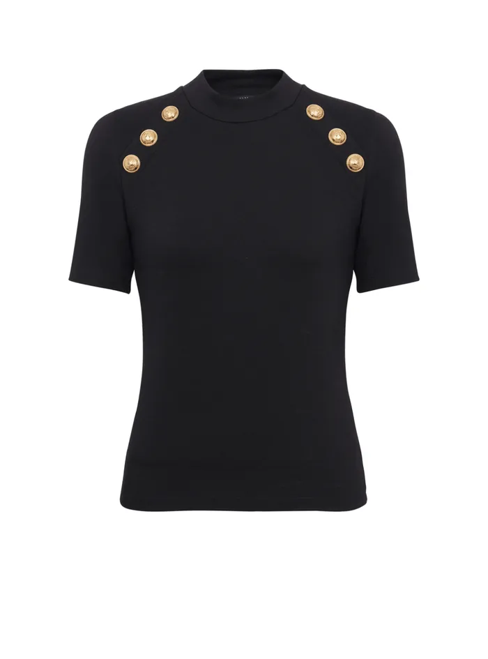 6button Knit Tshirt Black Women Balmain TShirts