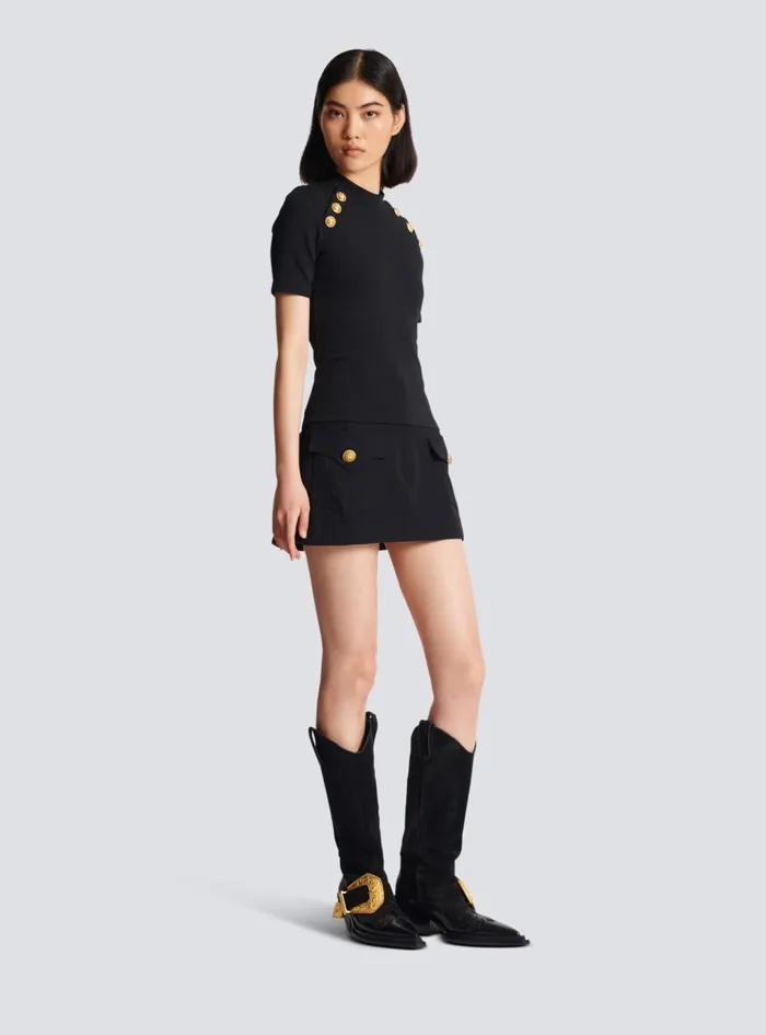 6button Knit Tshirt Black Women Balmain TShirts