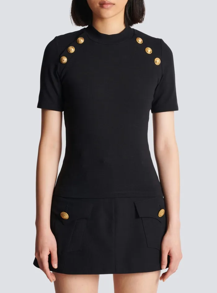 6button Knit Tshirt Black Women Balmain TShirts