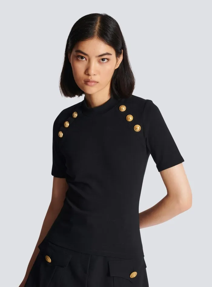 6button Knit Tshirt Black Women Balmain TShirts