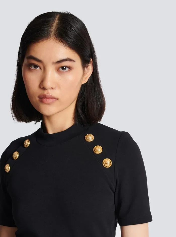 6button Knit Tshirt Black Women Balmain TShirts
