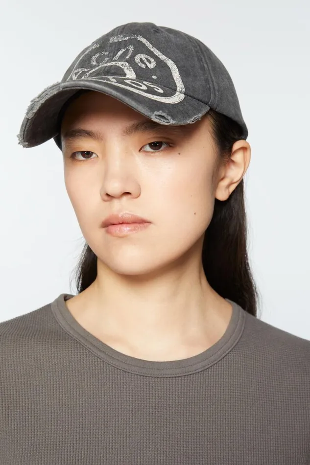 Acne Studios Cap Printed Logo Black Men Hats Acne Studios Cap Printed Logo Black Men Hats