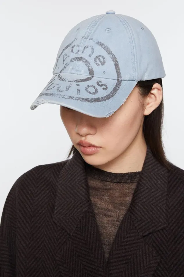 Acne Studios Cap Printed Logo Pale Blue Women Hats Acne Studios Cap Printed Logo Pale Blue Women Hats