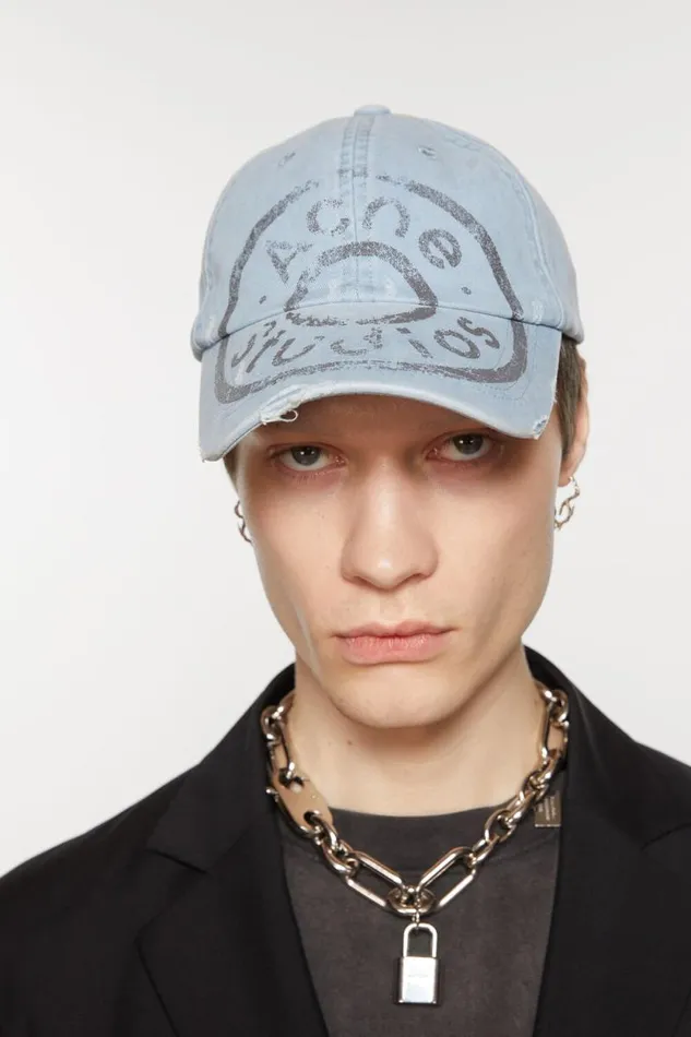 Acne Studios Cap Printed Logo Pale Blue Women Hats Acne Studios Cap Printed Logo Pale Blue Women Hats
