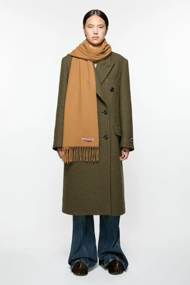 Acne Studios Cashmere Fringe Scarf 8211 Narrow Dark Camel Men Scarves