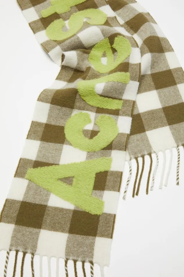 Acne Studios Check Logo Scarf 8211 Narrow Khakigreen Men Scarves Acne Studios Check Logo Scarf 8211 Narrow Khakigreen Men Scarves