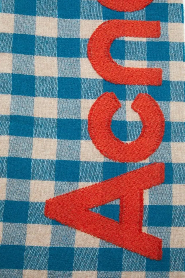Acne Studios Check Logo Scarf Turquoise Blueorange Women Scarves