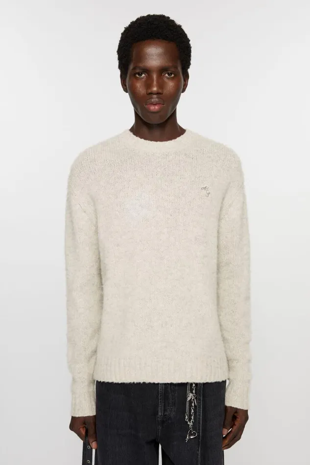 Acne Studios Crew Neck Wool Jumper Light Grey Melange Men Knitwear