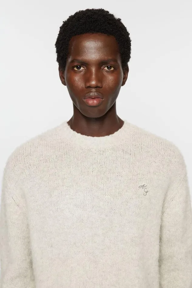 Acne Studios Crew Neck Wool Jumper Light Grey Melange Men Knitwear