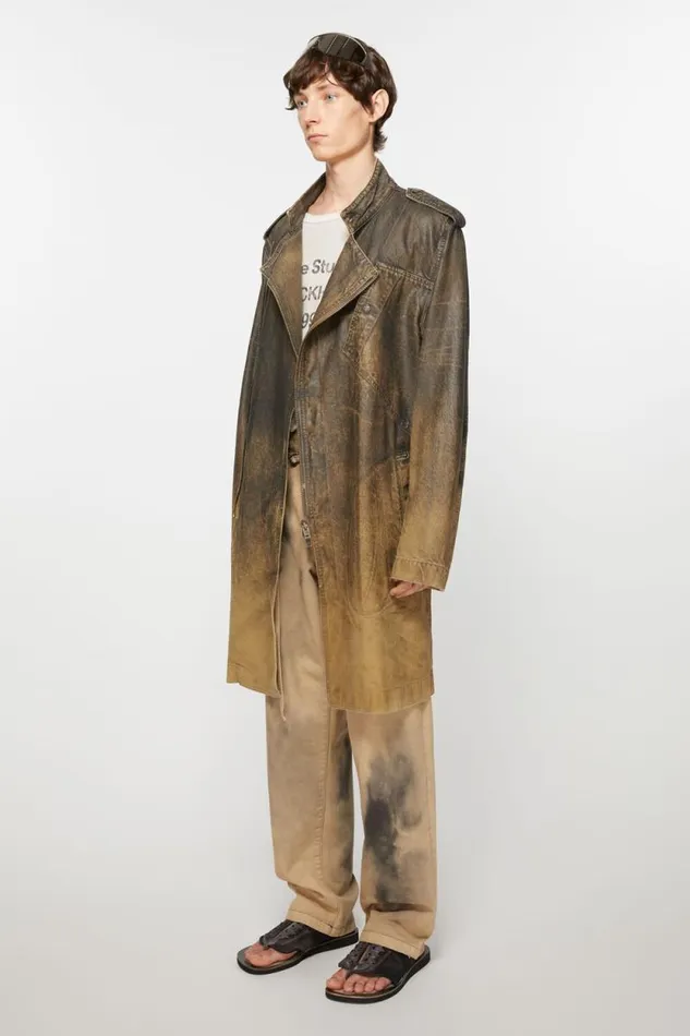 Acne Studios Denim Belted Coat Blackyellow Men Outerwear