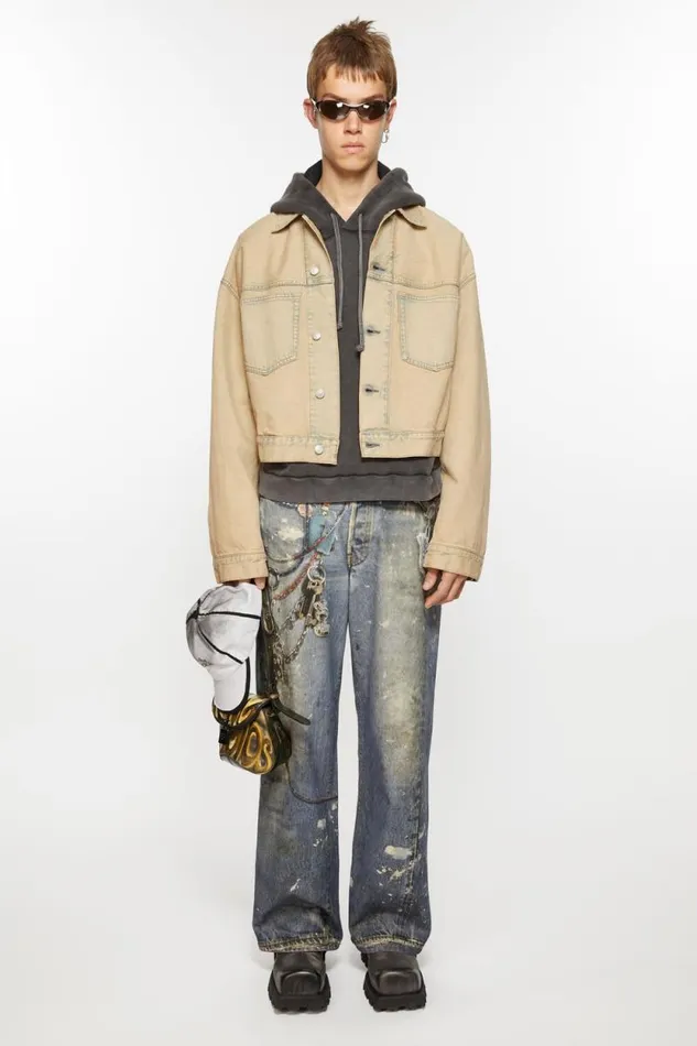 Acne Studios Denim Jacket 8211 Oversized Cropped Fit Light Sand Women Outerwear