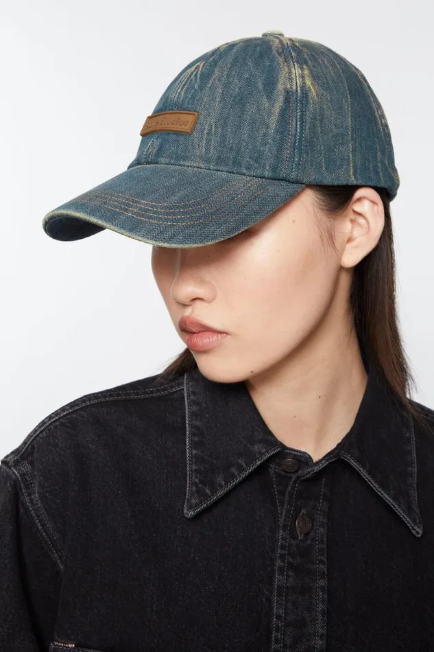 Acne Studios Denim Logo Cap Dark Blue Women Hats