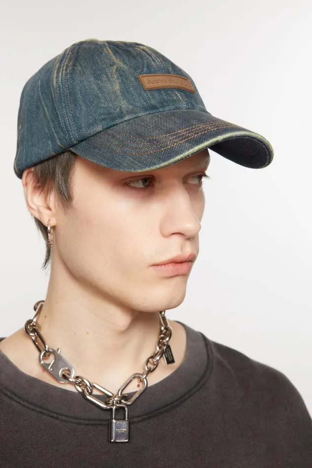 Acne Studios Denim Logo Cap Dark Blue Women Hats