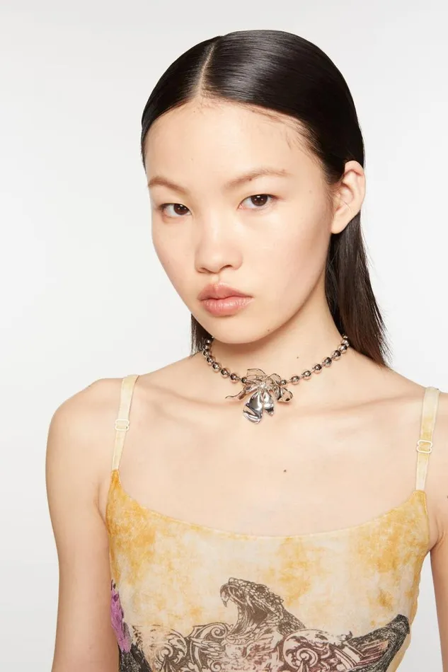 Acne Studios Flower Necklace Silvertransparent Men Jewellery