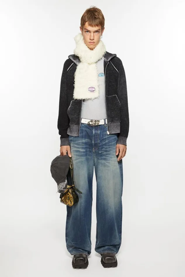Acne Studios Fluffy Scarf 8211 Narrow White Men Scarves