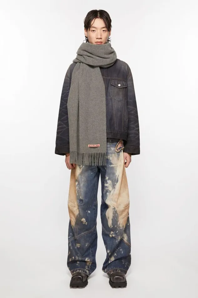 Acne Studios Fringe Wool Scarf 8211 Oversized Grey Melange Men Scarves Acne Studios Fringe Wool Scarf 8211 Oversized Grey Melange Men Scarves