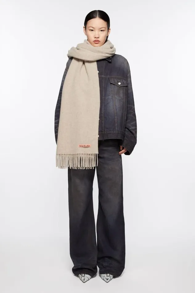 Acne Studios Fringe Wool Scarf 8211 Oversized Oatmeal Melange Men Scarves