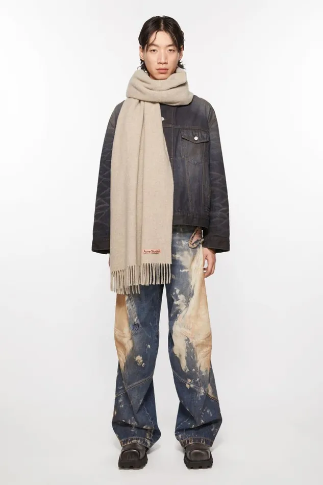 Acne Studios Fringe Wool Scarf 8211 Oversized Oatmeal Melange Men Scarves