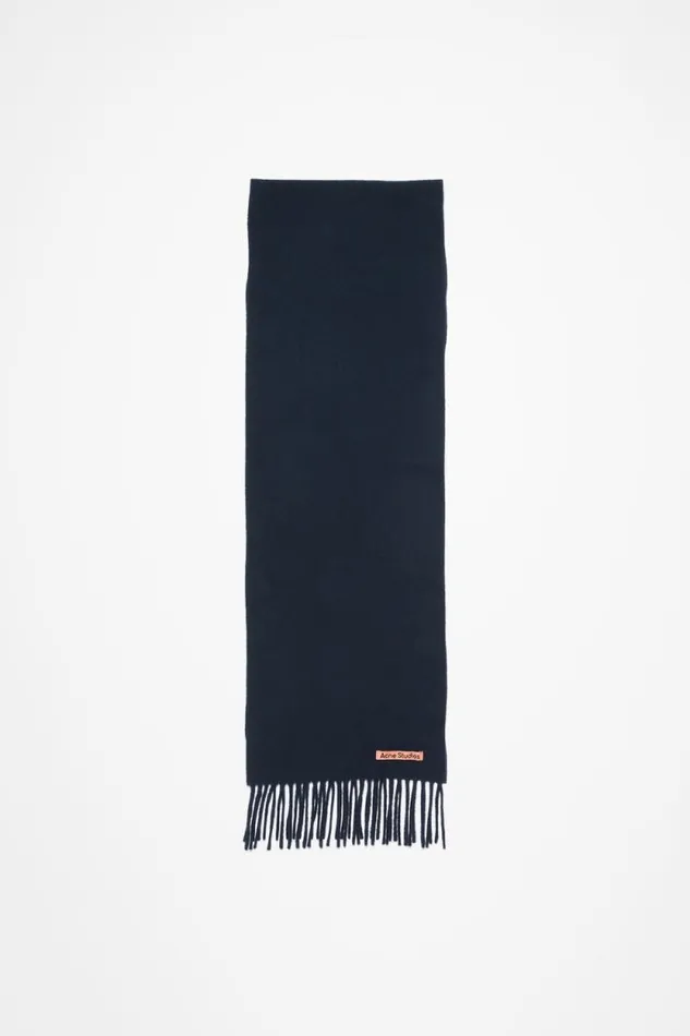 Acne Studios Fringe Wool Scarf 8211 Skinny Navy Blue Women Scarves