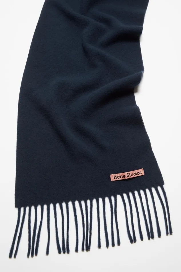 Acne Studios Fringe Wool Scarf 8211 Skinny Navy Blue Women Scarves