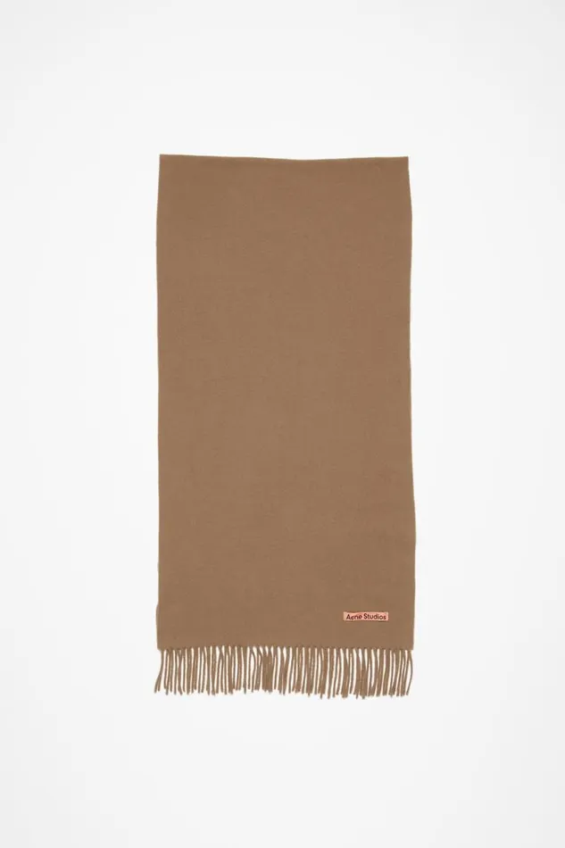 Acne Studios Fringe Wool Scarf Narrow Caramel Brown Women Scarves