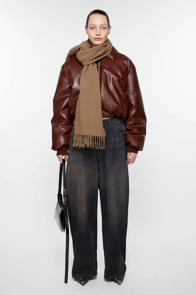 Acne Studios Fringe Wool Scarf Narrow Caramel Brown Women Scarves Acne Studios Fringe Wool Scarf Narrow Caramel Brown Women Scarves