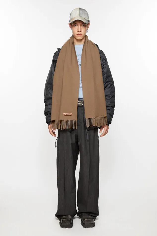 Acne Studios Fringe Wool Scarf Narrow Caramel Brown Women Scarves Acne Studios Fringe Wool Scarf Narrow Caramel Brown Women Scarves