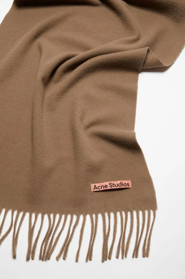 Acne Studios Fringe Wool Scarf Narrow Caramel Brown Women Scarves Acne Studios Fringe Wool Scarf Narrow Caramel Brown Women Scarves