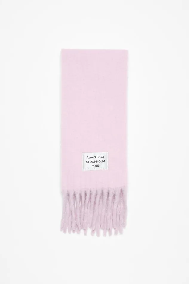 Acne Studios Fringed Scarf Logo Label Pinklilac Women Scarves