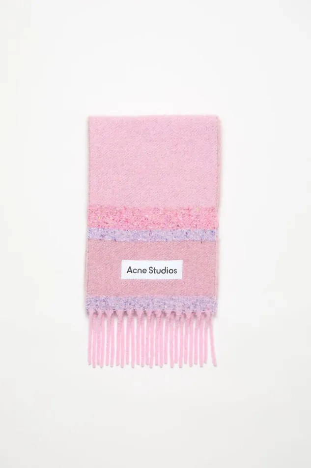 Acne Studios Fringed Scarf Logo Pink Women Scarves