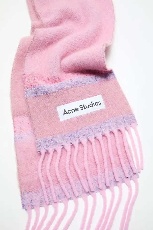 Acne Studios Fringed Scarf Logo Pink Women Scarves Acne Studios Fringed Scarf Logo Pink Women Scarves