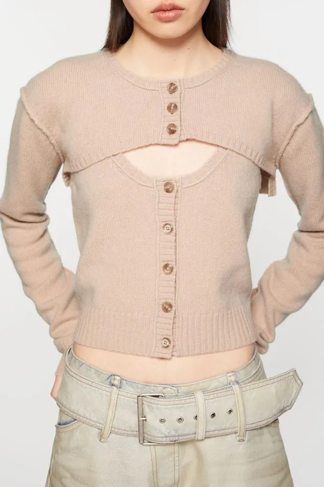 Acne Studios Knit Tank Top Cardigan Set Dusty Pink Women Knitwear