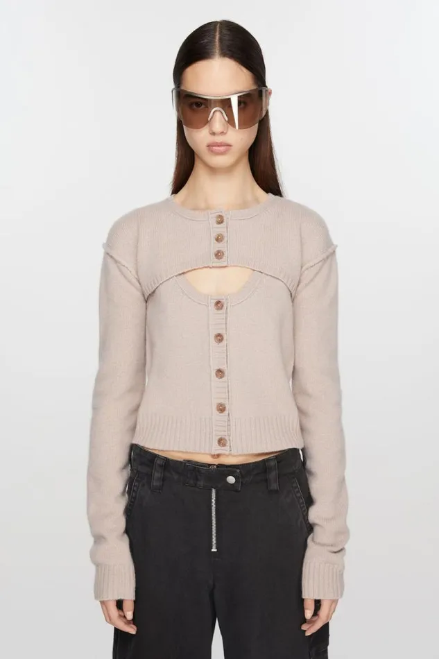 Acne Studios Knit Tank Top Cardigan Set Sand Beige Women Knitwear
