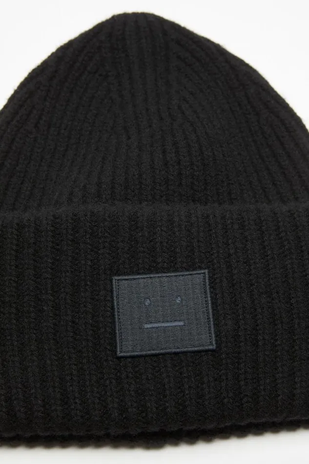 Acne Studios Large Face Logo Beanie Black Men Hats
