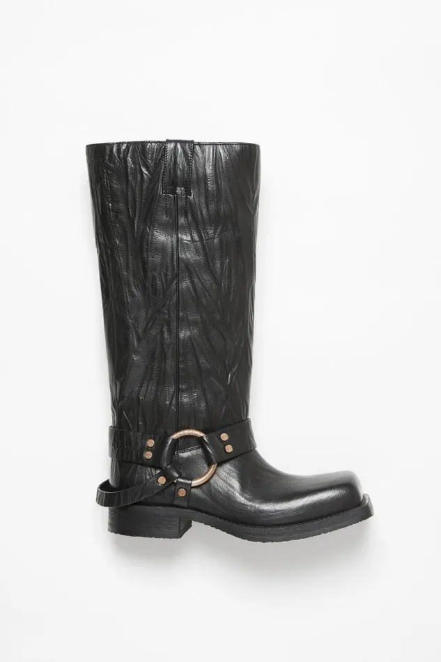 Acne Studios Leather Buckle Boots Anthracite Grey Women Shoes