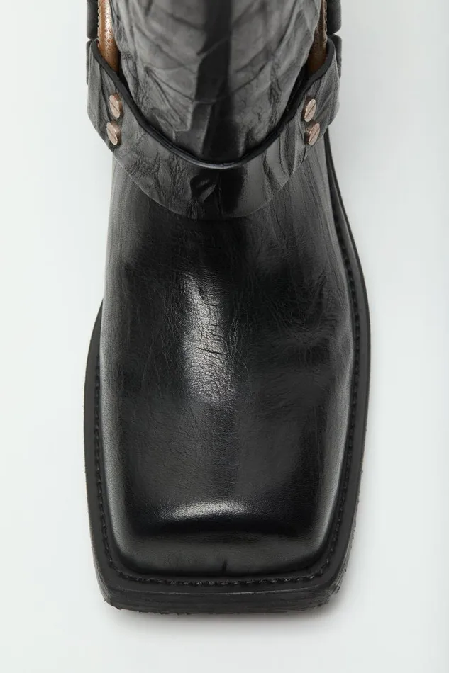 Acne Studios Leather Buckle Boots Anthracite Grey Women Shoes