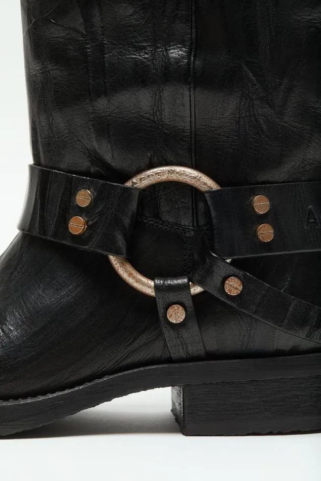 Acne Studios Leather Buckle Boots Anthracite Grey Women Shoes