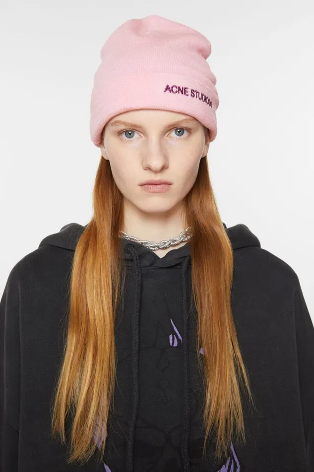 Acne Studios Logo Beanie Light Pink Women Hats Acne Studios Logo Beanie Light Pink Women Hats
