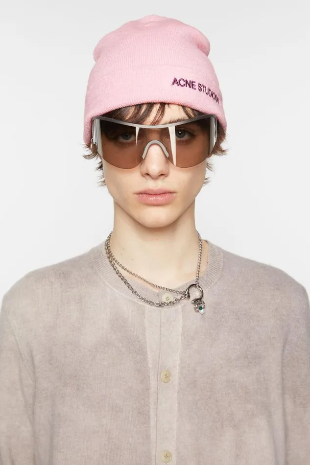 Acne Studios Logo Beanie Light Pink Women Hats Acne Studios Logo Beanie Light Pink Women Hats